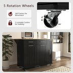 Black/White Rolling Kitchen Island Cart with Drop Leaf, 3-Tier Pull-Out Organizer & Towel Rack, 1-Person Assembly