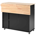 Black/White Rolling Kitchen Island Cart with Drop Leaf, 3-Tier Pull-Out Organizer & Towel Rack, 1-Person Assembly