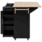 Black/White Rolling Kitchen Island Cart with Drop Leaf, 3-Tier Pull-Out Organizer & Towel Rack, 1-Person Assembly