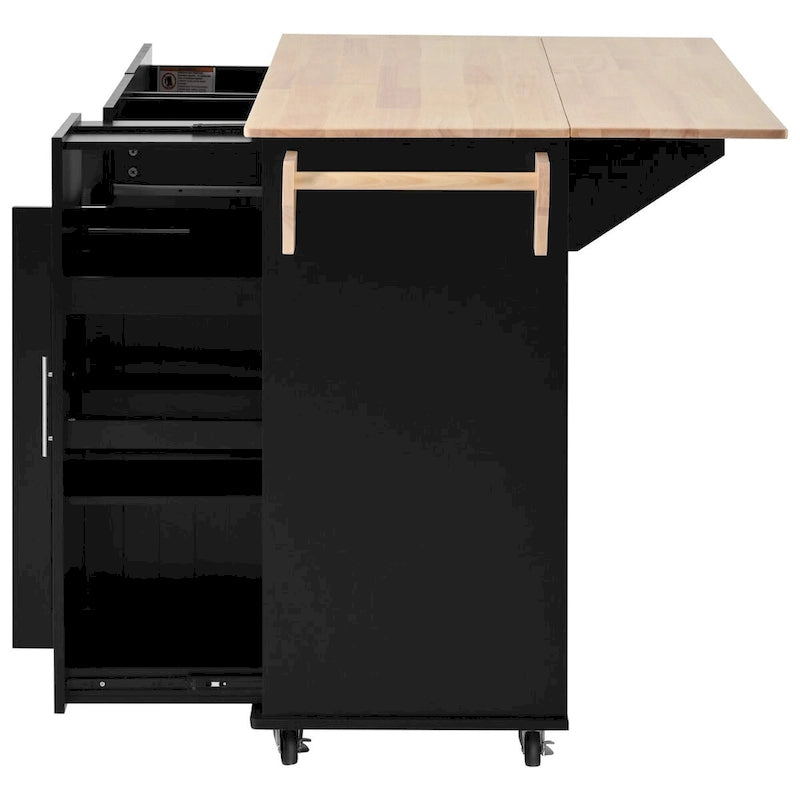 Black/White Rolling Kitchen Island Cart with Drop Leaf, 3-Tier Pull-Out Organizer & Towel Rack, 1-Person Assembly