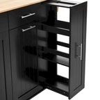 Black/White Rolling Kitchen Island Cart with Drop Leaf, 3-Tier Pull-Out Organizer & Towel Rack, 1-Person Assembly