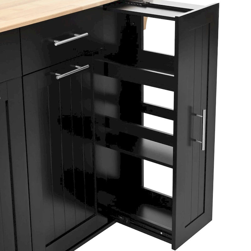 Black/White Rolling Kitchen Island Cart with Drop Leaf, 3-Tier Pull-Out Organizer & Towel Rack, 1-Person Assembly