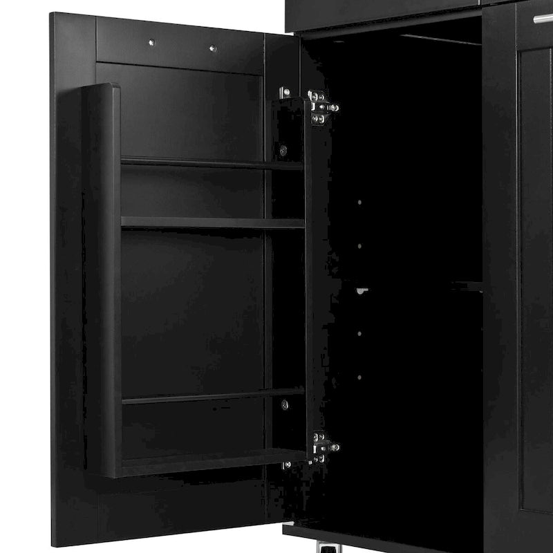 Black/White Rolling Kitchen Island Cart with Drop Leaf, 3-Tier Pull-Out Organizer & Towel Rack, 1-Person Assembly