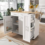 Black/White Rolling Kitchen Island Cart with Drop Leaf, 3-Tier Pull-Out Organizer & Towel Rack, 1-Person Assembly