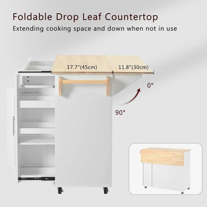 Black/White Rolling Kitchen Island Cart with Drop Leaf, 3-Tier Pull-Out Organizer & Towel Rack, 1-Person Assembly
