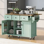 Mint Green Rolling Kitchen Cart with Wood Countertop, 1-Person