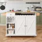 White Rolling Kitchen Island Cart with Solid Wood Top