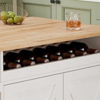 White Rolling Kitchen Island Cart with Solid Wood Top