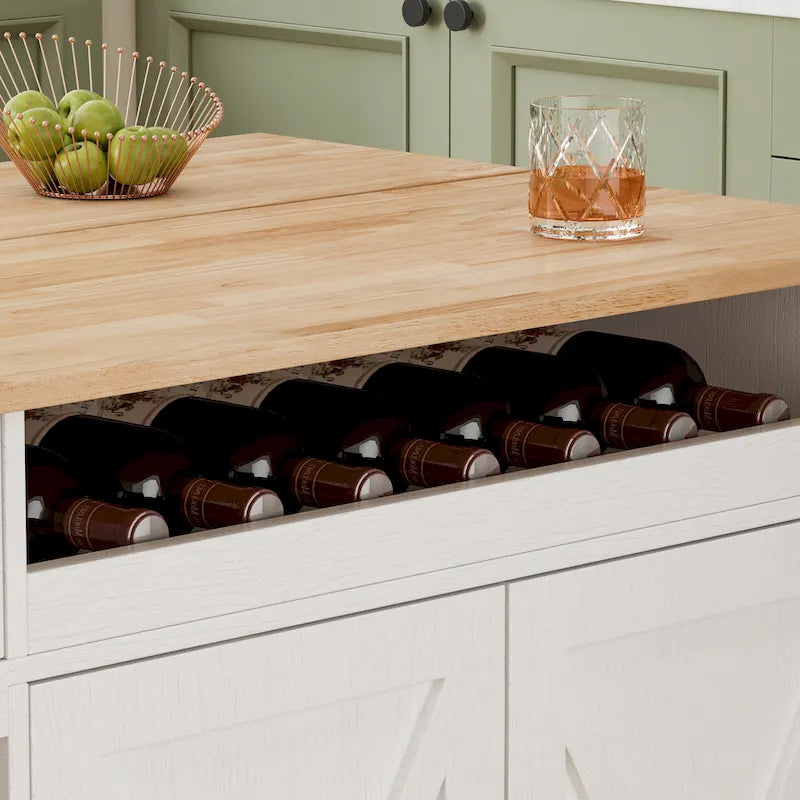 White Rolling Kitchen Island Cart with Solid Wood Top