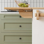White Rolling Kitchen Island Cart with Solid Wood Top