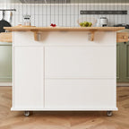 White Rolling Kitchen Island Cart with Solid Wood Top