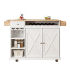 White Rolling Kitchen Island Cart with Solid Wood Top