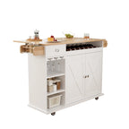 White Rolling Kitchen Island Cart with Solid Wood Top