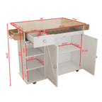 White Rolling Kitchen Island Cart with Solid Wood Top
