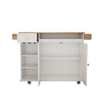 White Rolling Kitchen Island Cart with Solid Wood Top