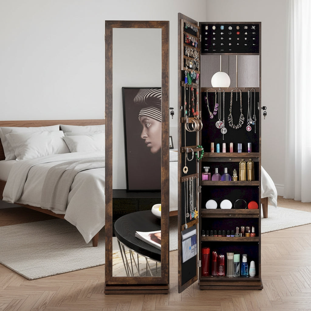 Full Length Mirror 360 Swivel Jewelry Cabinet
