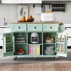 Mint Green Rolling Kitchen Cart with Drop-Leaf Countertop, for 2 – 5 Wheels
