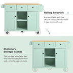 Mint Green Rolling Kitchen Cart with Drop-Leaf Countertop, for 2 – 5 Wheels
