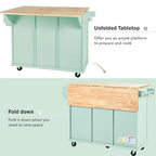 Mint Green Rolling Kitchen Cart with Drop-Leaf Countertop, for 2 – 5 Wheels