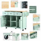 Mint Green Rolling Kitchen Cart with Drop-Leaf Countertop, for 2 – 5 Wheels