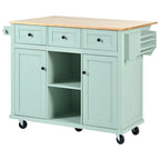 Mint Green Rolling Kitchen Cart with Drop-Leaf Countertop, for 2 – 5 Wheels