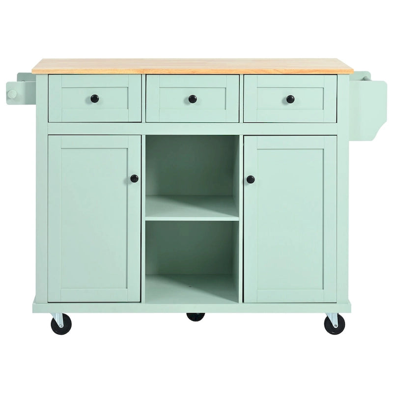 Mint Green Rolling Kitchen Cart with Drop-Leaf Countertop, for 2 – 5 Wheels