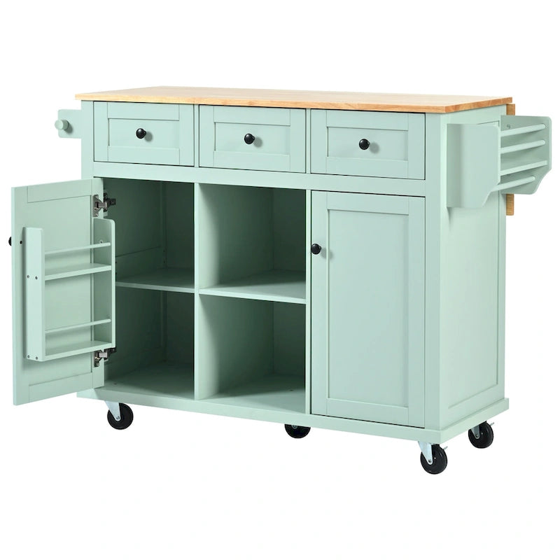 Mint Green Rolling Kitchen Cart with Drop-Leaf Countertop, for 2 – 5 Wheels