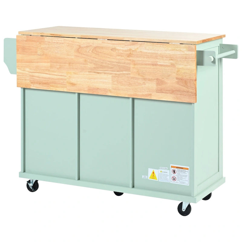 Mint Green Rolling Kitchen Cart with Drop-Leaf Countertop, for 2 – 5 Wheels