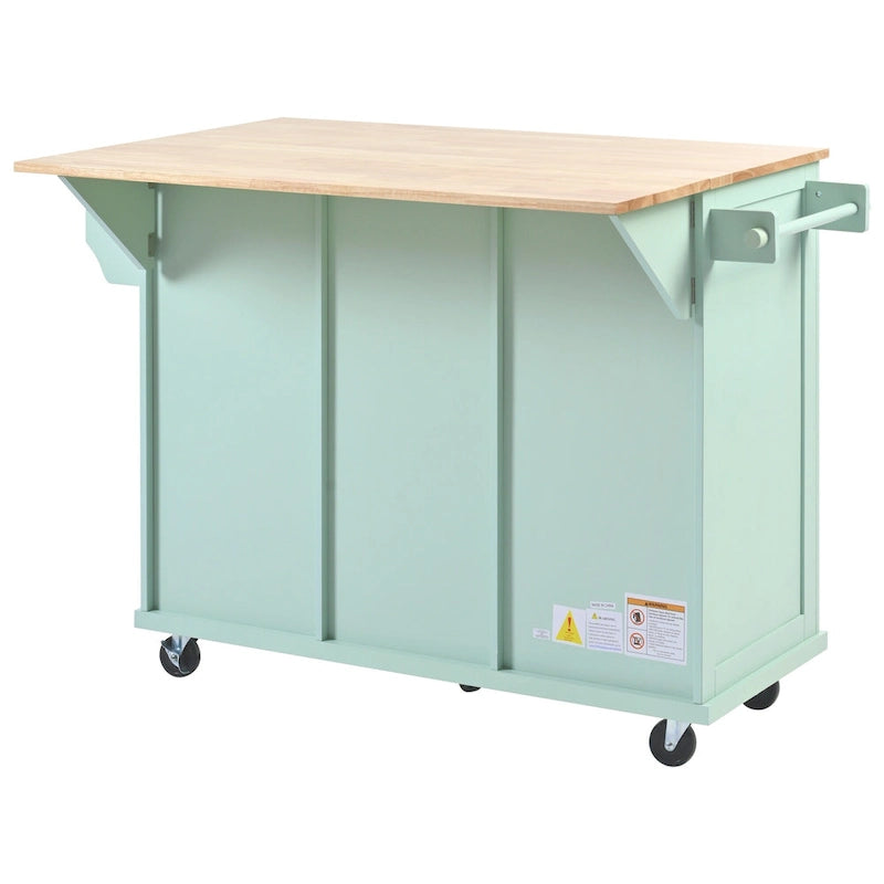 Mint Green Rolling Kitchen Cart with Drop-Leaf Countertop, for 2 – 5 Wheels