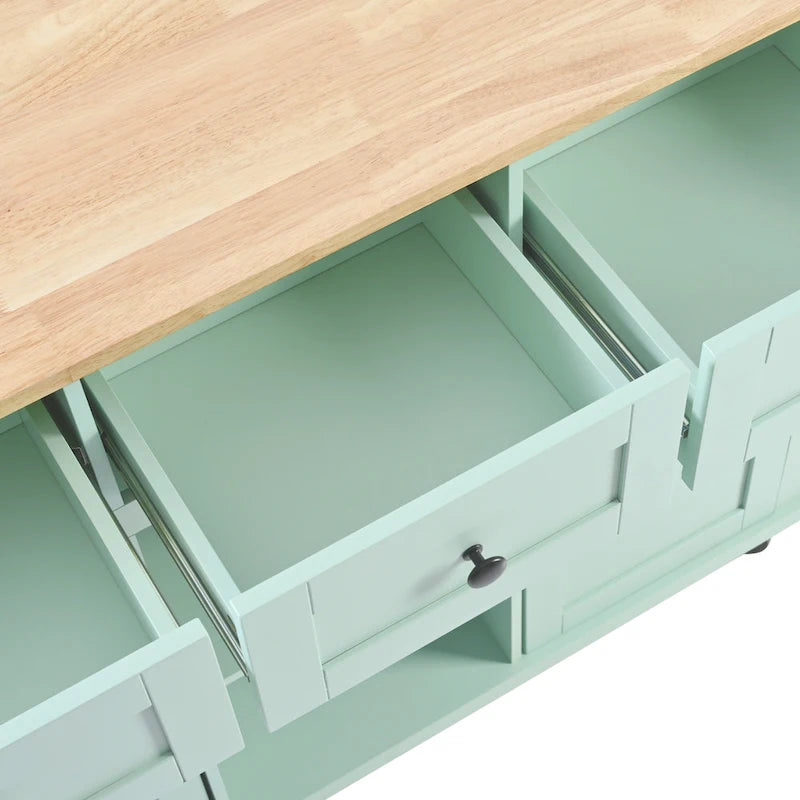 Mint Green Rolling Kitchen Cart with Drop-Leaf Countertop, for 2 – 5 Wheels